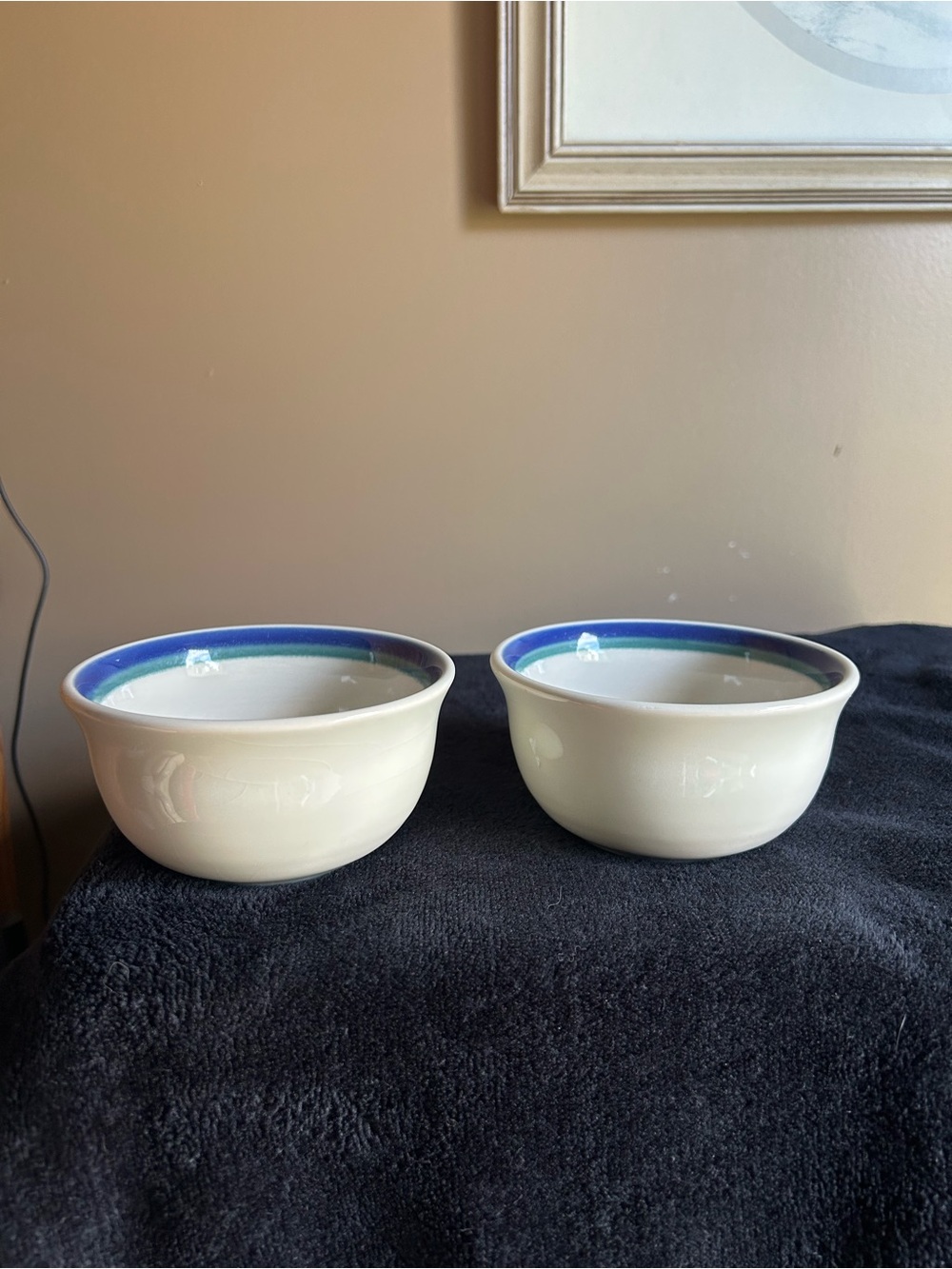 Pfaltzgraff Cream Ceramic Bowls with Blue Rim - Set of 2